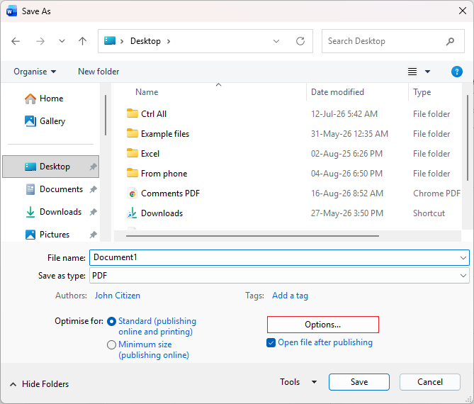 Save dialog in Word